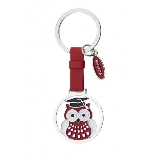PORTACHIAVI PENDENTE CON FASCETTA ROSSA E GUFO LAUREA cm 9