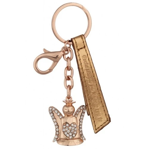 PORTACHIAVI PORTA SEMPRE UN ANGELO CON TE ORO ROSA