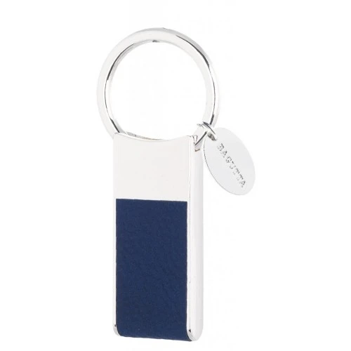 PORTACHIAVI SILVER PLATED E PELLE CON ANELLO ESTRAIBILE - BLU