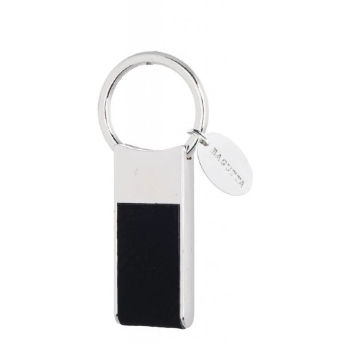 PORTACHIAVI SILVER PLATED E PELLE CON ANELLO ESTRAIBILE - NERO