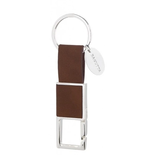 PORTACHIAVI SILVER PLATED E PELLE CON MOSCHETTONE - MARRONE