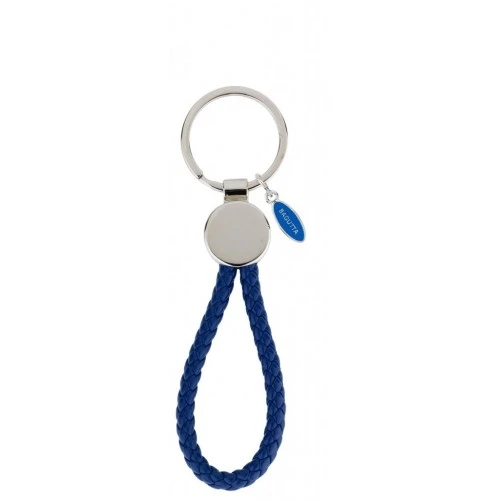 PORTACHIAVI TONDO CROMATO CON CORDONCINO BLU