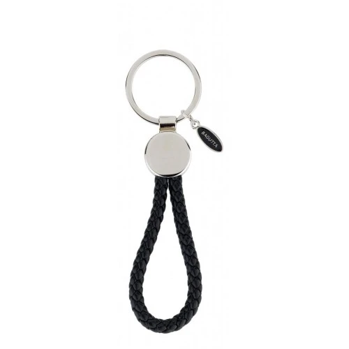 PORTACHIAVI TONDO CROMATO CON CORDONCINO NERO
