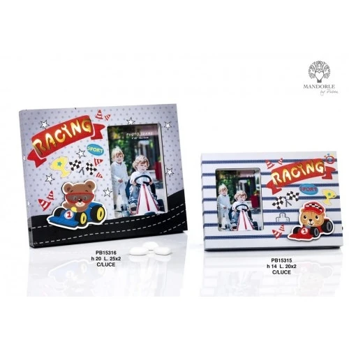 PORTAFOTO ORSETTO RACING 25 CM. LEGNO-LUCI