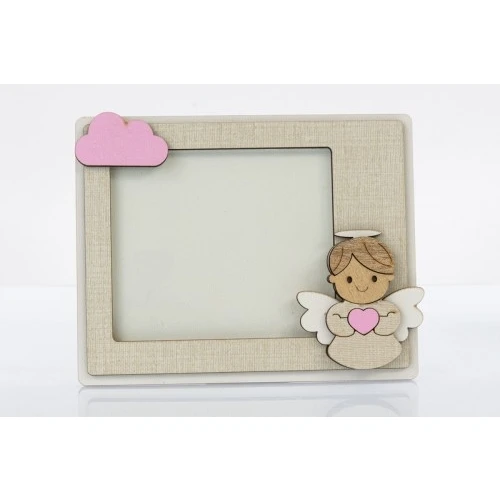 Bomboniera Solidale Portafoto Angioletto Cuorematto: Nascita e Battesimo cm.8,5x10 Rosa