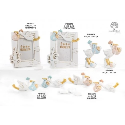 PORTAFOTO CICOGNA CON BIMBO 12.3 CM. RESINA