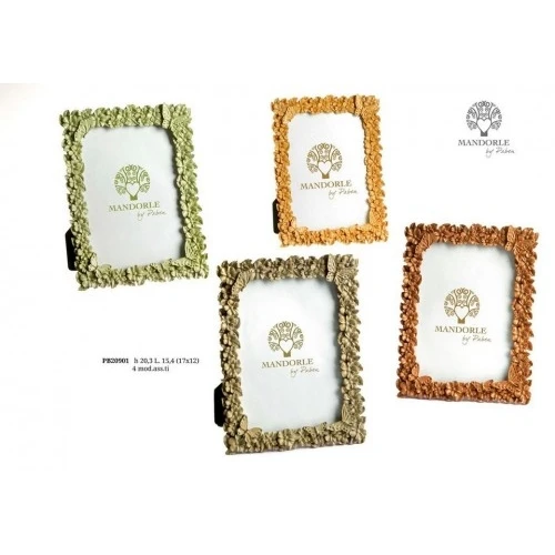 PORTAFOTO CON FIORI E FARFALLE 20.3 CM. RESINA