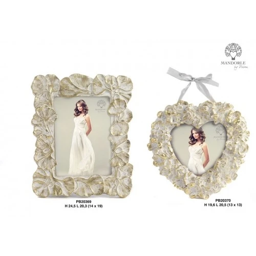 PORTAFOTO CON FIORI FINITURA ANTICA 24.5 CM. RESINA ORO