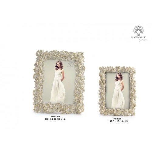 PORTAFOTO CON ROSE FINITURA ANTICA 17.5 CM. RESINA ORO