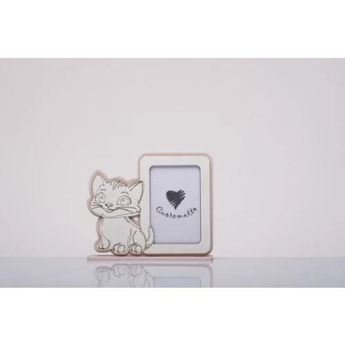 Bomboniera Solidale Nascita e Battesimo Bimba: Portafoto Gattino Cuorematto cm.6x8