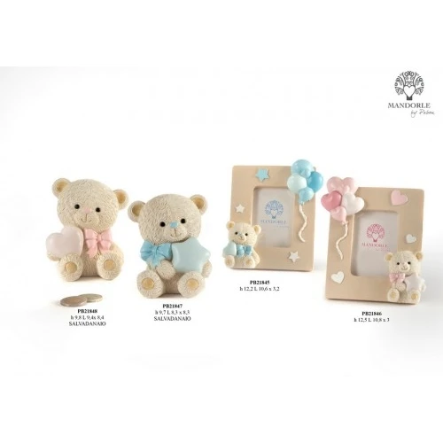 Bomboniera per battesimo bambina: portafoto orsetto con cuore cm.9,8 - rosa