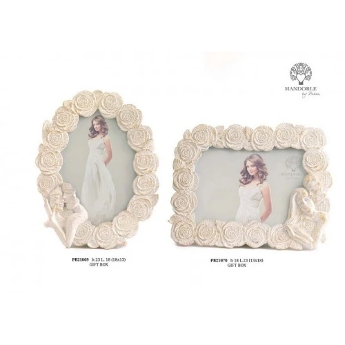 PORTAFOTO RETTANGOLARE CON ROSE 23 CM. RESINA 