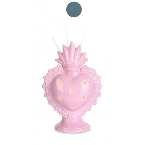 PROFUMATORE CUORE EX VOTO CON LED ROSA