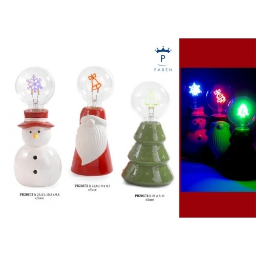 PUPAZZO NEVE CON LAMPADA CRISTALLO GHIACCIO 23.4 CM. PORCELLANA VETRO
