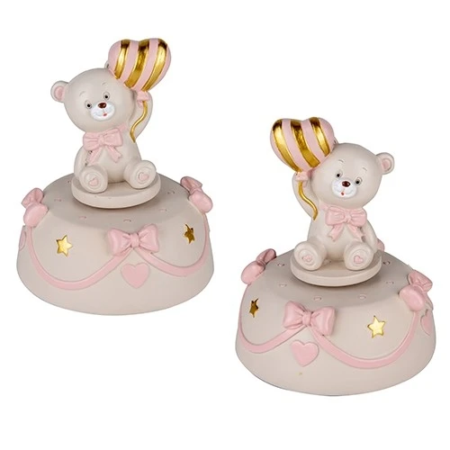 BOMBONIERA PER BATTESIMO PUPO ORSO CARILLON ROSA DM.10 H.12