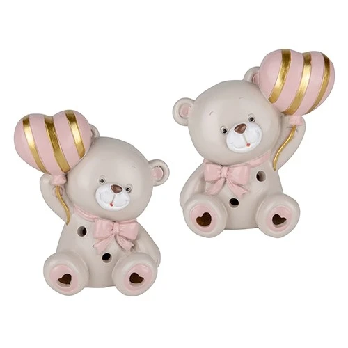 BOMBONIERA PER BATTESIMO ORSO LED ROSA H.10