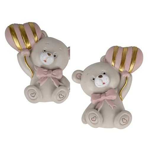 BOMBONIERA PER BATTESIMO ORSO MAGNETE ROSA CM.6 