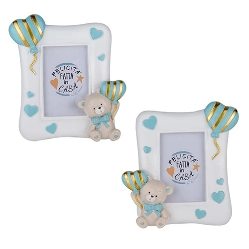 BOMBONIERA PER BATTESIMO ORSO PORTAFOTO CIELO CM.10 H.12