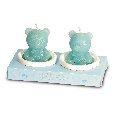 BOMBONIERA SOLIDALE - FIABA 2 CANDELE CELESTE CM.12X7X6 CON BOX 