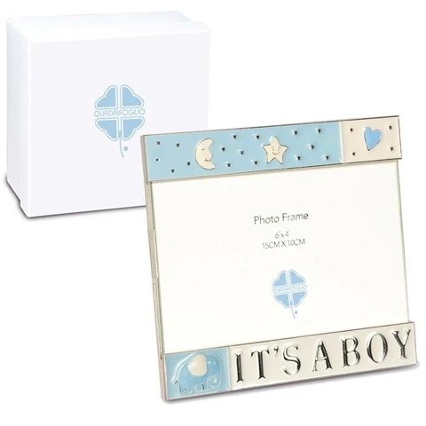 BOMBONIERA SOLIDALE BATTESIMO - QF NUVOLA PORTAFOTO CELESTE CM.15,5X15 CON BOX