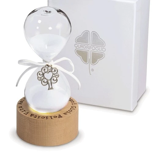 BOMBONIERA PER MATRIMONIO SOLIDALE - CLESSIDRA LED ALBERO VITA DM.6 H.13 CON BOX 