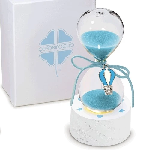 BOMBONIERA SOLIDALE - QF ROMA CLESSIDRA LED CELESTE DM.6 H.13 C/BOX 