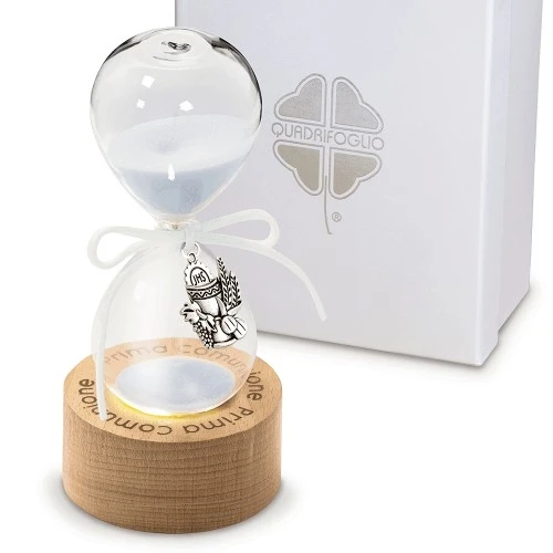 BOMBONIERA SOLIDALE - QF ROMA CLESSIDRA LED COMUNIONE DM.6 H.13 CON BOX 