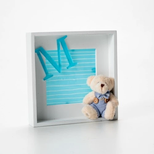 QUADRETTO ORSETTO PELUCHE CELESTE CON INIZIALE
