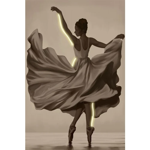 Quadro Ballerina Bianco e Nero con Luci LED - Arte Moderna in Movimento