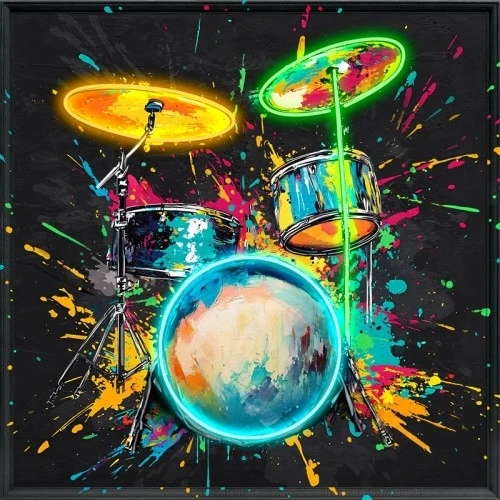 Quadro Batteria Musicale con Luci LED - Arte Moderna per Musicisti