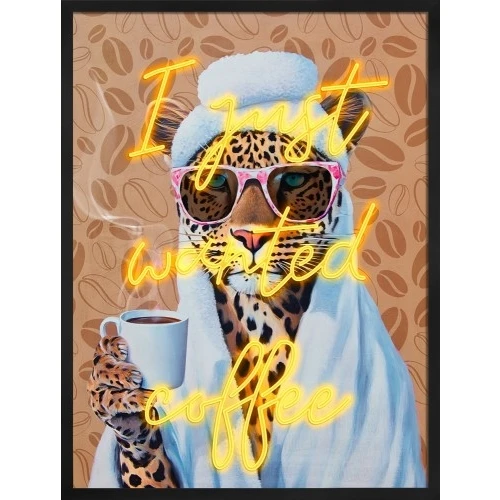 Quadro LED Pop Art Leopardo con Caffè - Scritta Luminosa 
