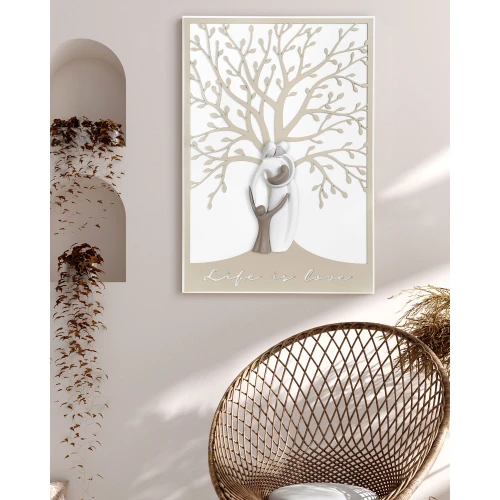 Quadro moderno in legno con albero della vita e la famiglia unita