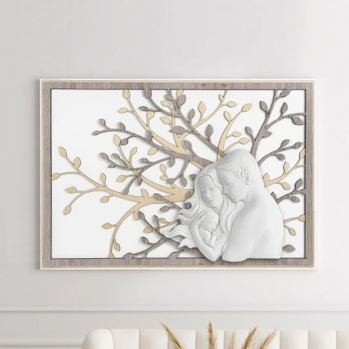 Quadro moderno piccolo in legno con la famiglia abbracciata 