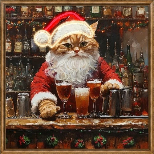 QUADRO XMAS LED GATTO BARMAN