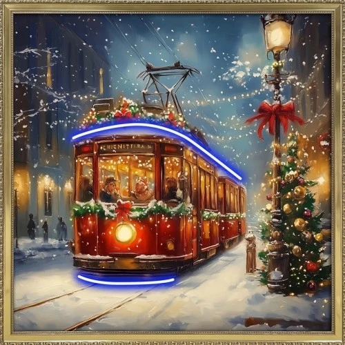 Quadro con Tram con luci led a batteria tema natale