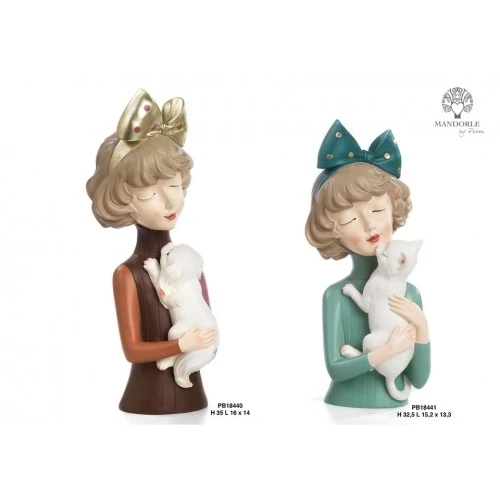 RAGAZZA MEZZOBUSTO/CANE 35 CM. RESINA