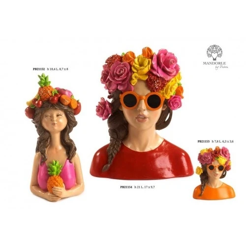 RAGAZZA MEZZOBUSTO CON FRUTTA TRA I CAPELLI 18.4 CM. RESINA
