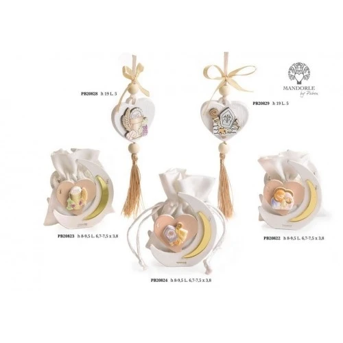 PORTACONFETTI MEZZALUNA SACRA FAMIGLIA 8 CM. LEGNO STOFFA GESSO