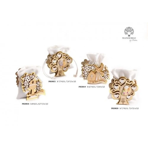 PORTACONFETTI ALBERO COMUNIONE 7.7 CM. LEGNO STOFFA