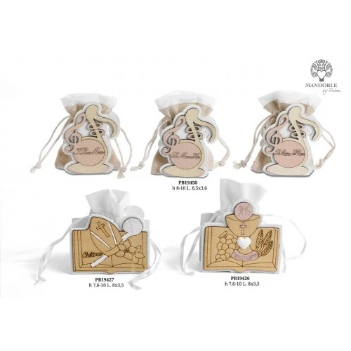 SACCHETTO X CONFETTI 8 CM. LEGNO STOFFA