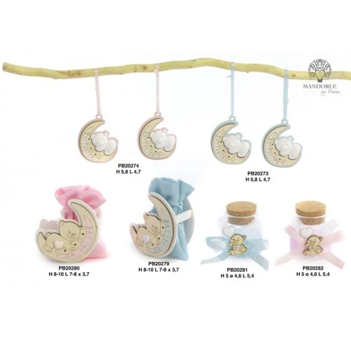 PORTACONFETTI MEZZALUNA E ORSETTO CELESTE 8 CM.