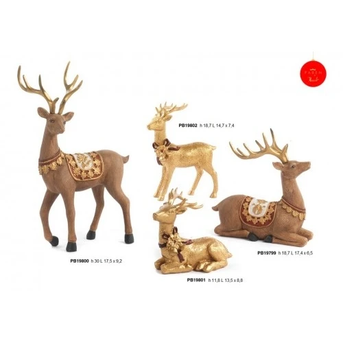 RENNA CON DECOR. NATALIZIE SDRAIATA 11.8 CM. RESINA ORO