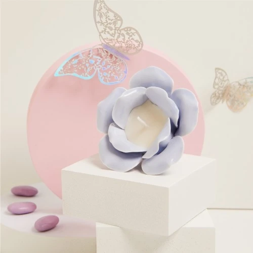 ROSA IN PORCELLANA AZZURRA CON CANDELA - CLARALUNA 2025