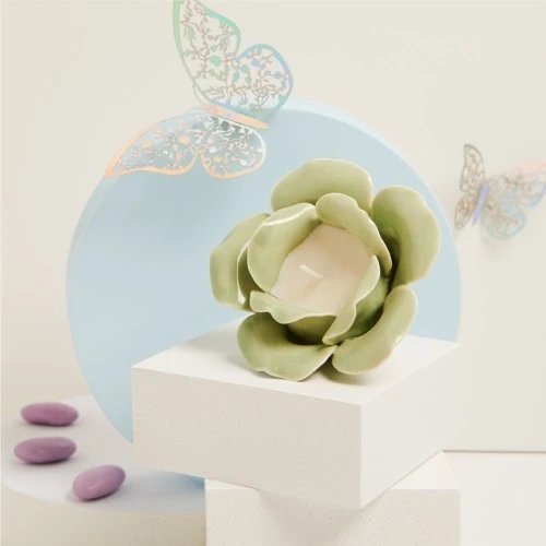 ROSA IN PORCELLANA VERDE CON CANDELA - CLARALUNA 2025