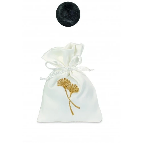 SACCOCCINO RASO BIANCO RICAMO GINGKO ORO