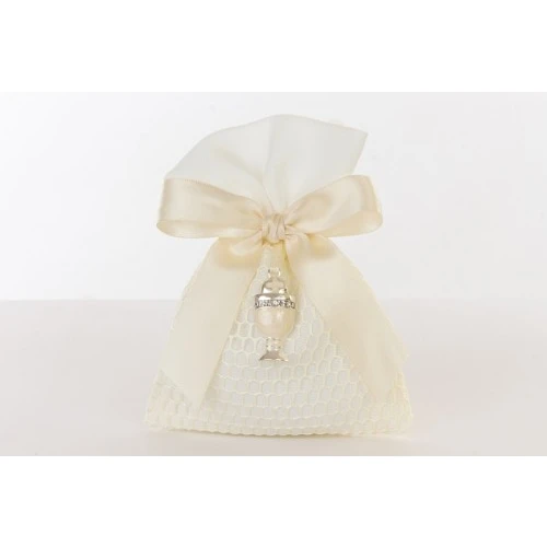 Sacchetto portaconfetti Cuorematto con applicazione ciondolo Calice cm.10x14