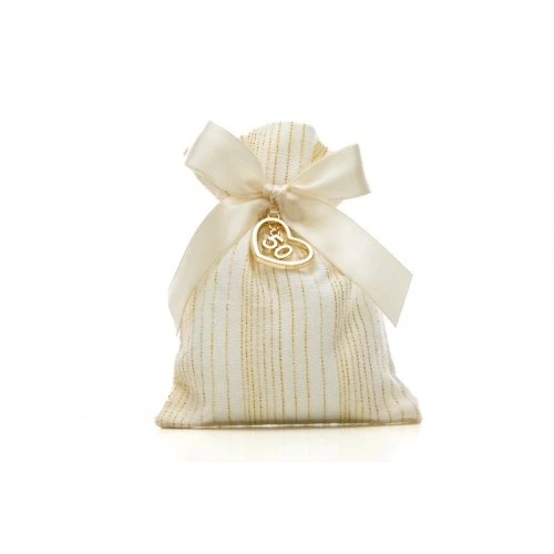 Sacchetto porta confetti cm.10X14 con cuore 50 anniversario di nozze d'oro