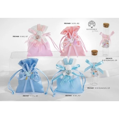 SACCHETTO CONFETTI ORSETTO CELESTE 14 CM.