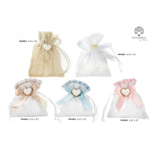 SACCHETTO CONFETTI CUORE BEIGE 12 CM.