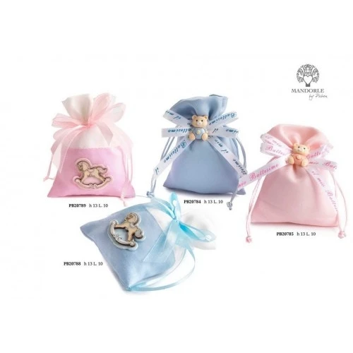 SACCHETTO X CONFETTI ROSA CAVALLO A DONDOLO 13 CM.